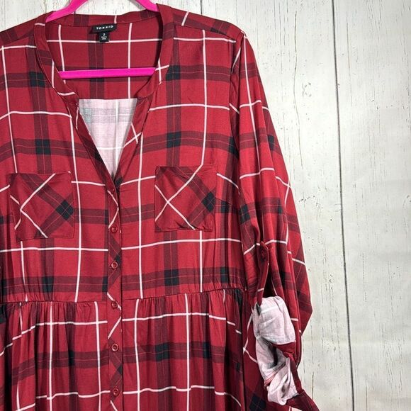 Torrid Red Plaid Button Front Shirt Dress Size 2X Casual Grunge Cozy Plus - Picture 4 of 15